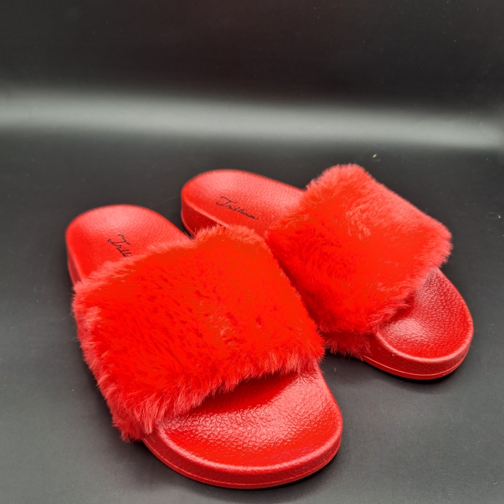 NEW Womens Trillium Red Faux Fur Sandal Slides Shoes Size 5